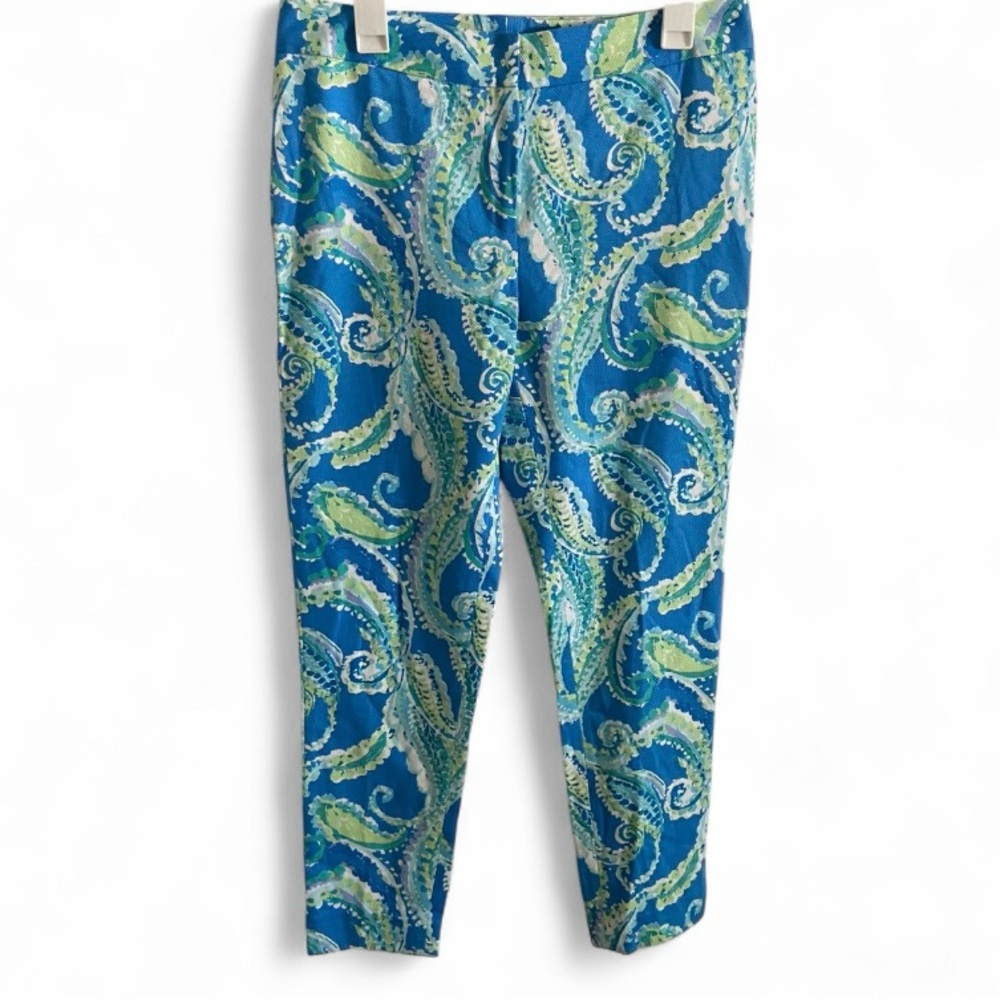 J. McLaughlin Blue Paisley Portman Slim Fit Textured Pants Womens Size 10‎ NWOT